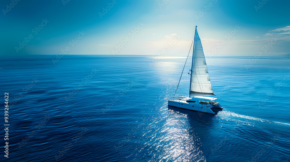 Obraz premium Drone viwe Yacht catamaran sailing on the sea with clear blue sky