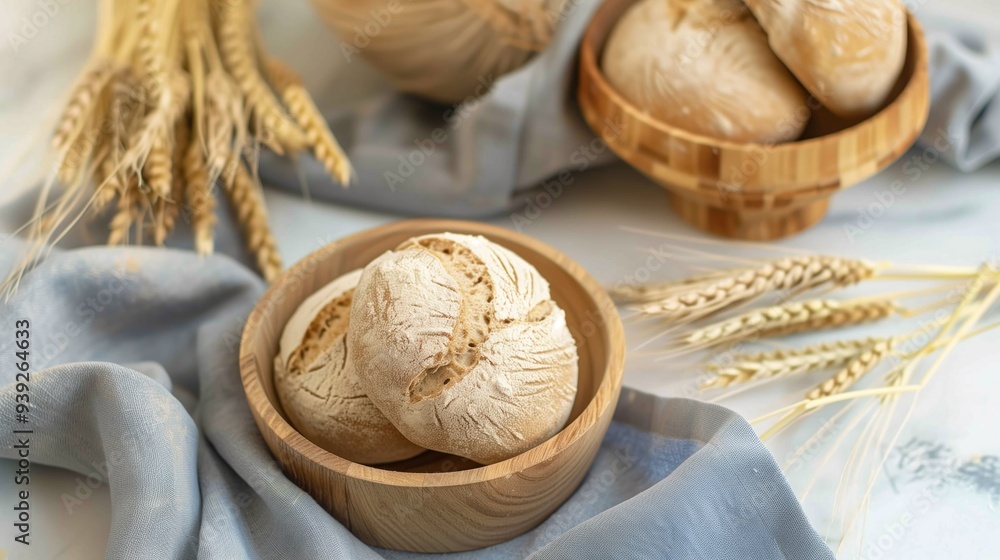 Freshly Baked Sourdough with Golden Crust, Served in Bowls Freshly Baked Sourdough with Golden Crust, Served in Bowls