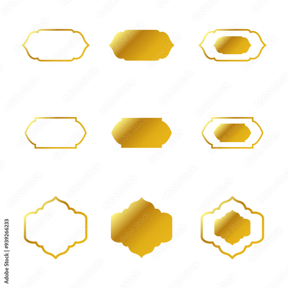 Gold Islamic frames oriental style objects arabic shapes windows and arches traditional ornamental Gold Islamic frames oriental style objects arabic shapes windows and arches traditional ornamental