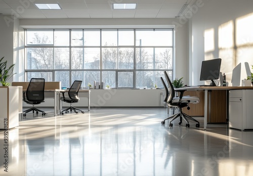 Modern Office Interior with Bright Sunlight