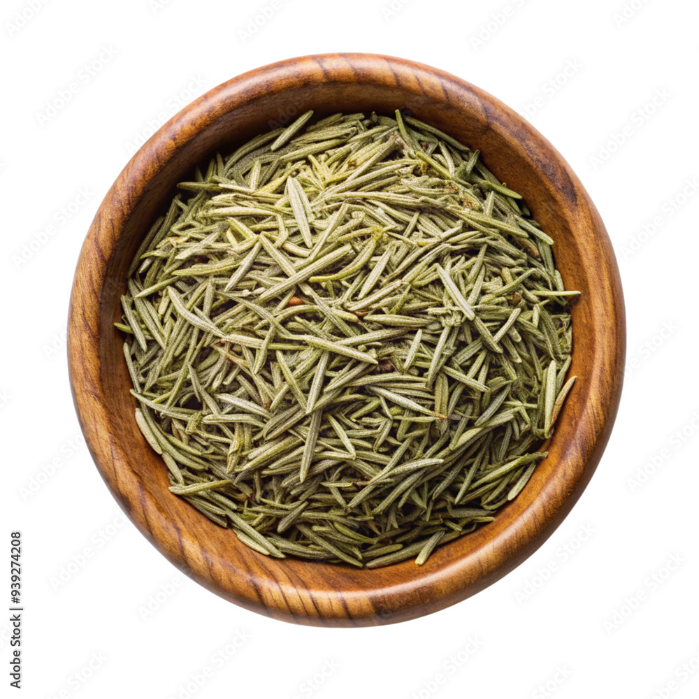 Rosemary spice in a wood ash bowl isolated on transparent background Rosemary spice in a wood ash bowl isolated on transparent background