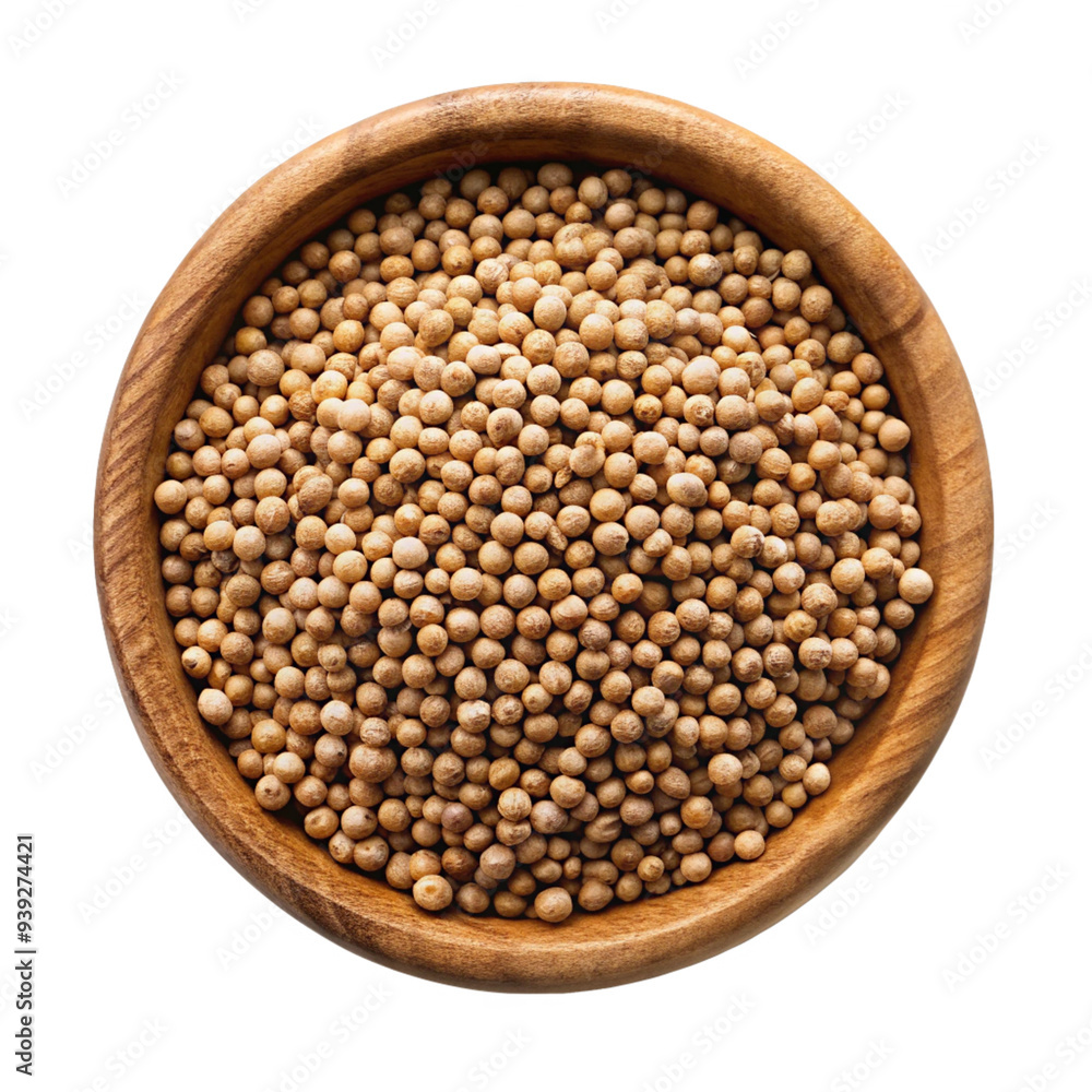 Coriander spice in a wood ash bowl isolated on transparent background Coriander spice in a wood ash bowl isolated on transparent background