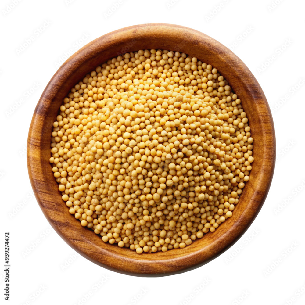 Mustard Seeds spice in a wood ash bowl isolated on transparent background Mustard Seeds spice in a wood ash bowl isolated on transparent background