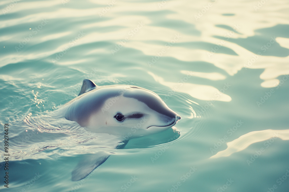 Naklejka premium Portrait of endangered Vaquita swimming in Gulf of California