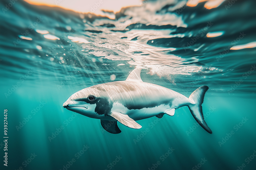 Obraz premium Portrait of endangered Vaquita swimming underwater