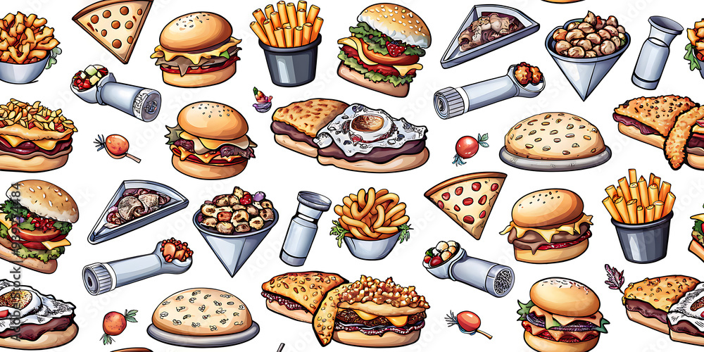 Dynamic fast food, featuring a mix of popular fast food items and vibrant. Dynamic fast food, featuring a mix of popular fast food items and vibrant.