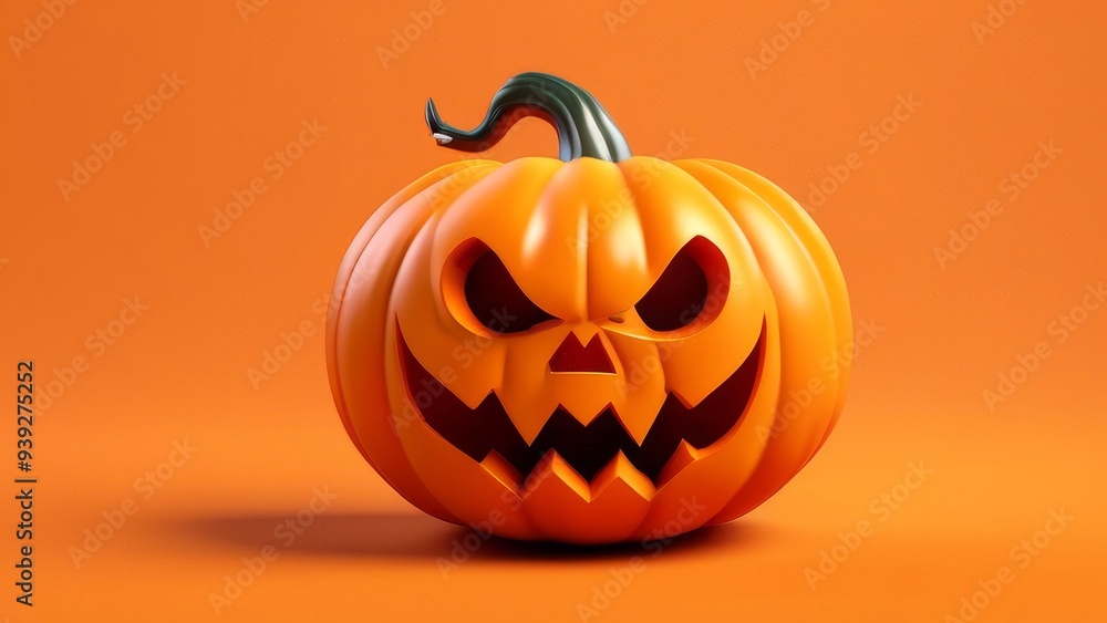 front view 3d rendering of spooky halloween pumpkin orange background front view 3d rendering of spooky halloween pumpkin orange background