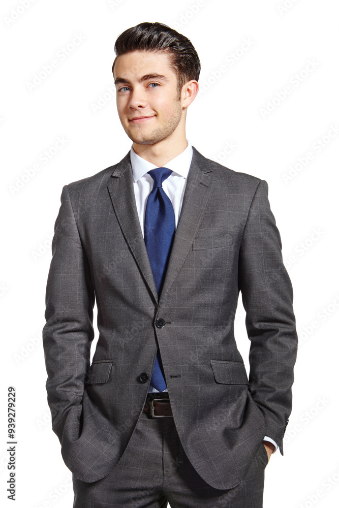 Suit, confidence and portrait of businessman in studio for corporate, company and finance career. Professional, accountant and male person with pride for financial, service or job on white background Suit, confidence and portrait of businessman in studio for corporate, company and finance career. Professional, accountant and male person with pride for financial, service or job on white background