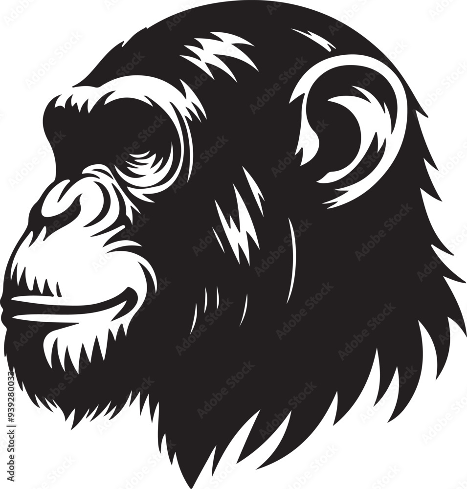 Chimpanzee silhouette vector style with White Backgroumd Chimpanzee silhouette vector style with White Backgroumd