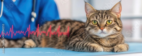 A cat receiving an emergency ECG to diagnose a heart arrhythmia, veterinary diagnosis, emergency, critical heart monitoring in emergency veterinary care