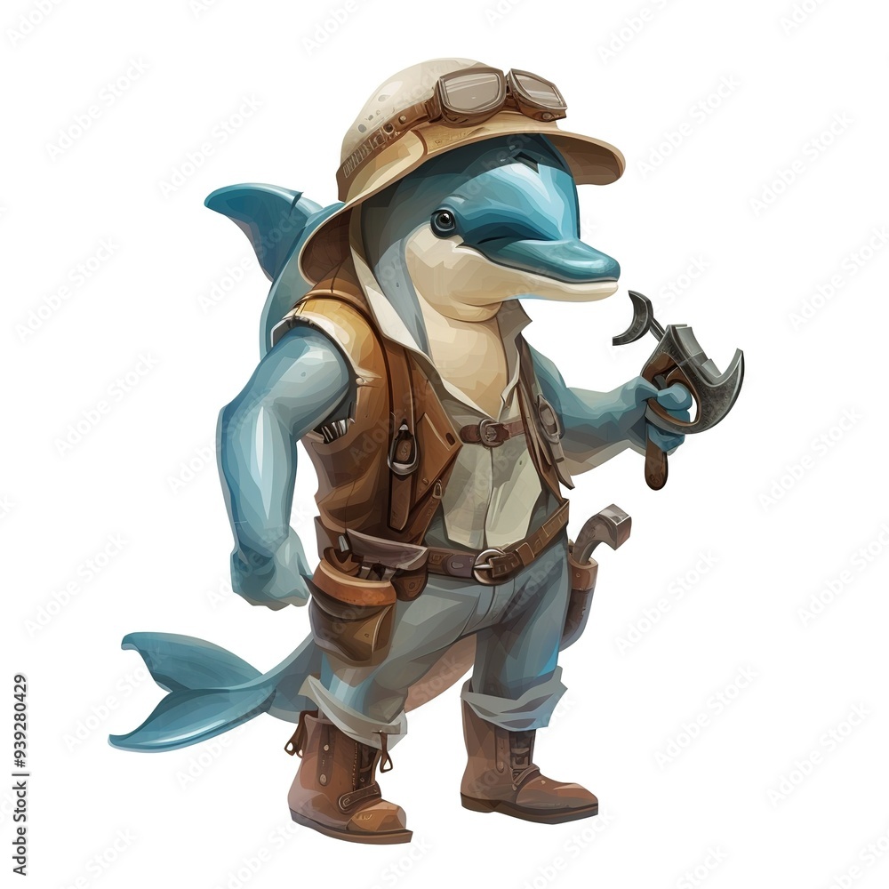 Dolphin Blacksmith Occupation fantasy animal cartoon isolated whitebackground Dolphin Blacksmith Occupation fantasy animal cartoon isolated whitebackground
