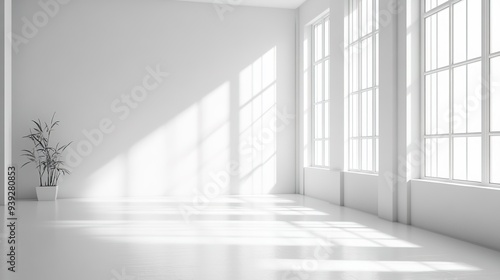 Minimalist White Room Background: A Clean and Simple Interior Scene Featuring a Pristine White Room with Smooth Walls, Even Lighting, and an Airy, Spacious Atmosphere. The Room is Devoid of Furniture,