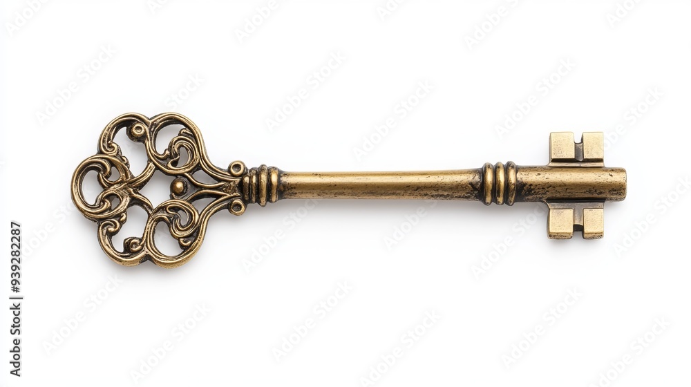 Antique golden key, isolated on white background, with clipping path included for easy editing and compositing. Antique golden key, isolated on white background, with clipping path included for easy editing and compositing.