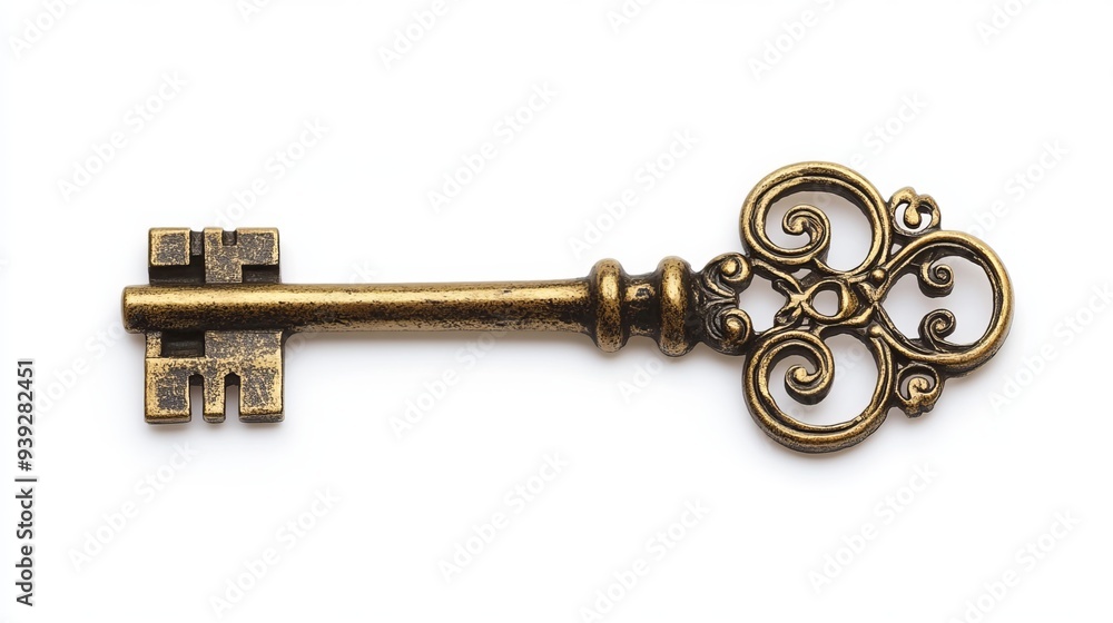 Antique golden key, isolated on white background, with clipping path included for easy editing and compositing. Antique golden key, isolated on white background, with clipping path included for easy editing and compositing.