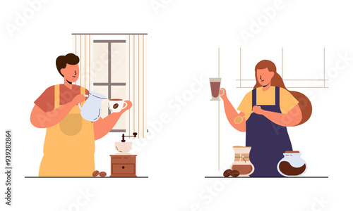 People spend their free time drinking a mug of coffee illustration