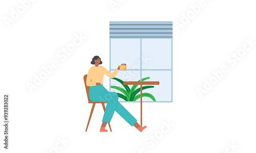 MobilePeople spend their free time drinking a mug of coffee illustration
