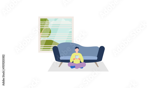 MobilePeople spend their free time drinking a mug of coffee illustration
