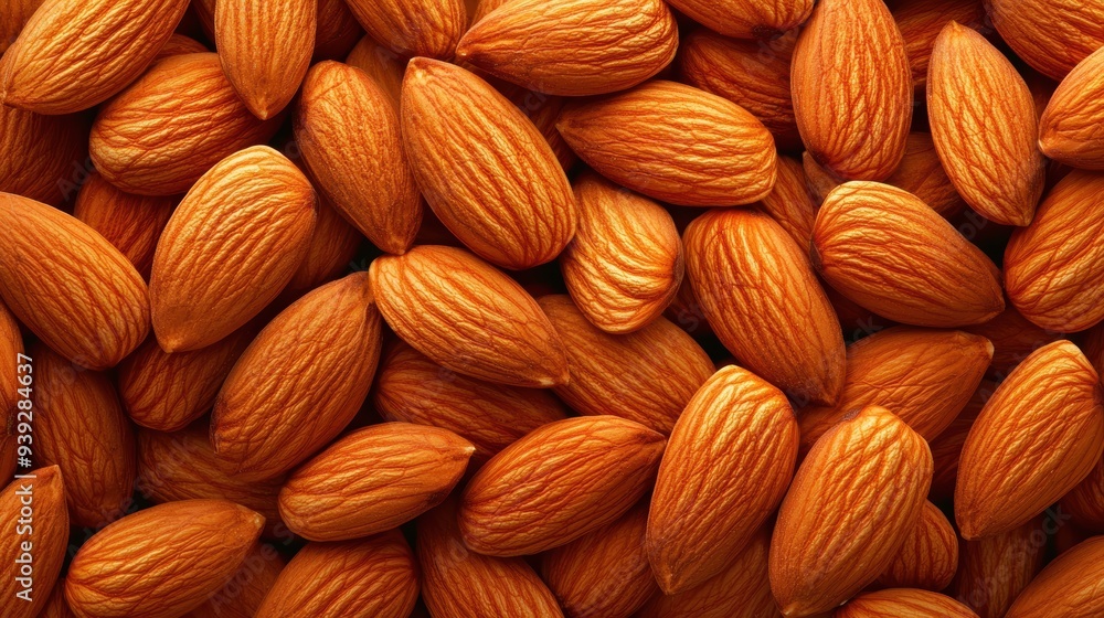 Fototapeta premium Close-up of Almonds: Textured, Detailed Shot Highlighting Natural Orange-Brown Patterning