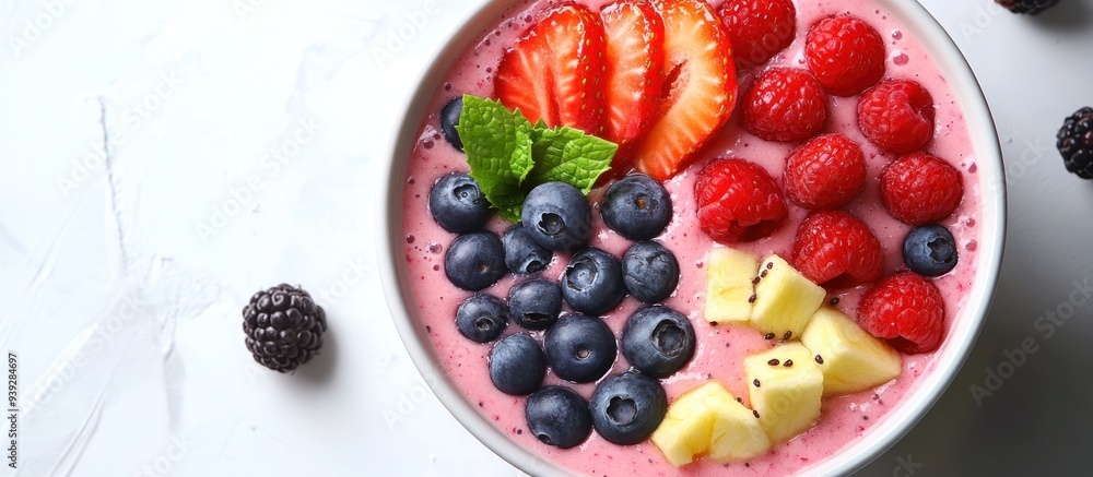 Healthy Smoothie Bowl with Strawberries, Raspberries, Blueberries and Pineapple Healthy Smoothie Bowl with Strawberries, Raspberries, Blueberries and Pineapple