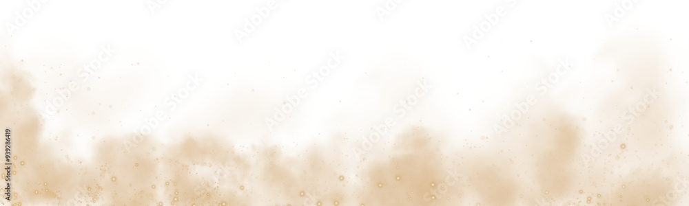 Fototapeta premium Fantastic yellow smoke background. Magic yellow smoke with glitter and small particles of twinkling stars. Fog with luminous particles. Yellow vapor with stardust. Morning fog over land or water surfa