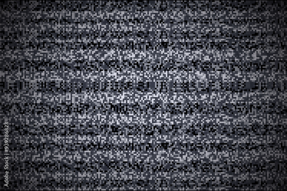 Glitch noise effect on tv screen. Abstract white grain stripes on black computer monitor background. Broken black VHS retro display with flickering. Retro digital technology vector illustration. Glitch noise effect on tv screen. Abstract white grain stripes on black computer monitor background. Broken black VHS retro display with flickering. Retro digital technology vector illustration.