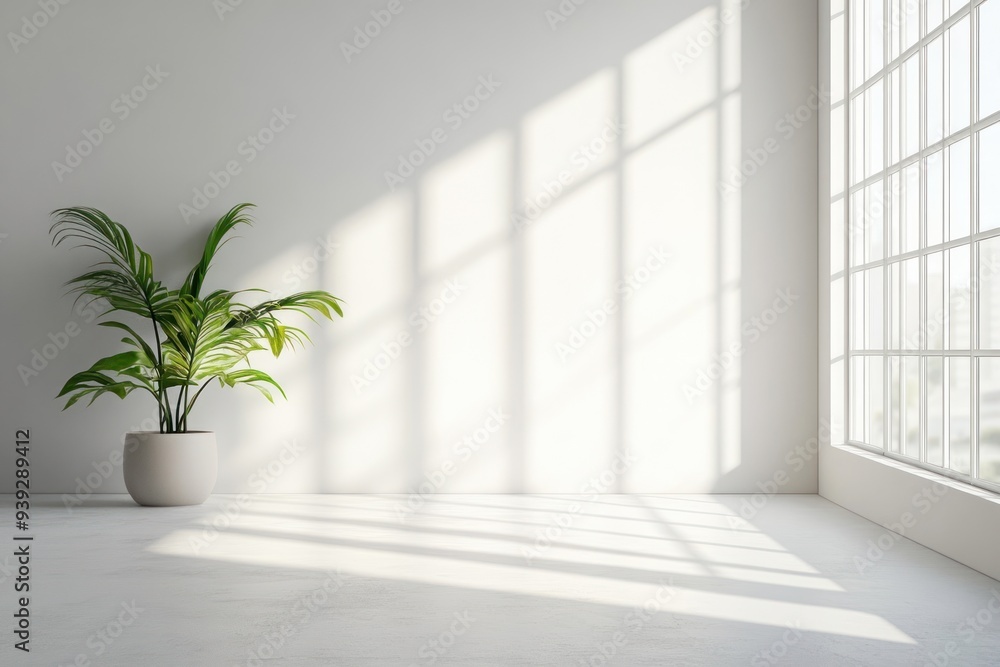 A Minimalist Room with a Window and a Plant A Minimalist Room with a Window and a Plant