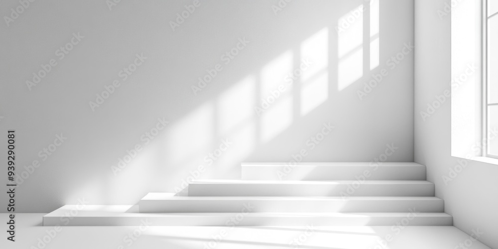Obraz premium White Platform Steps with Sunlit Window Shadow