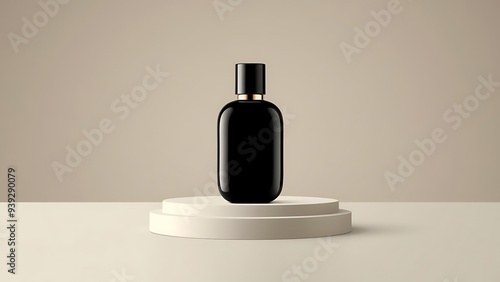 Elegant Black Perfume Bottle Display Mockup on Minimalist Beige Background