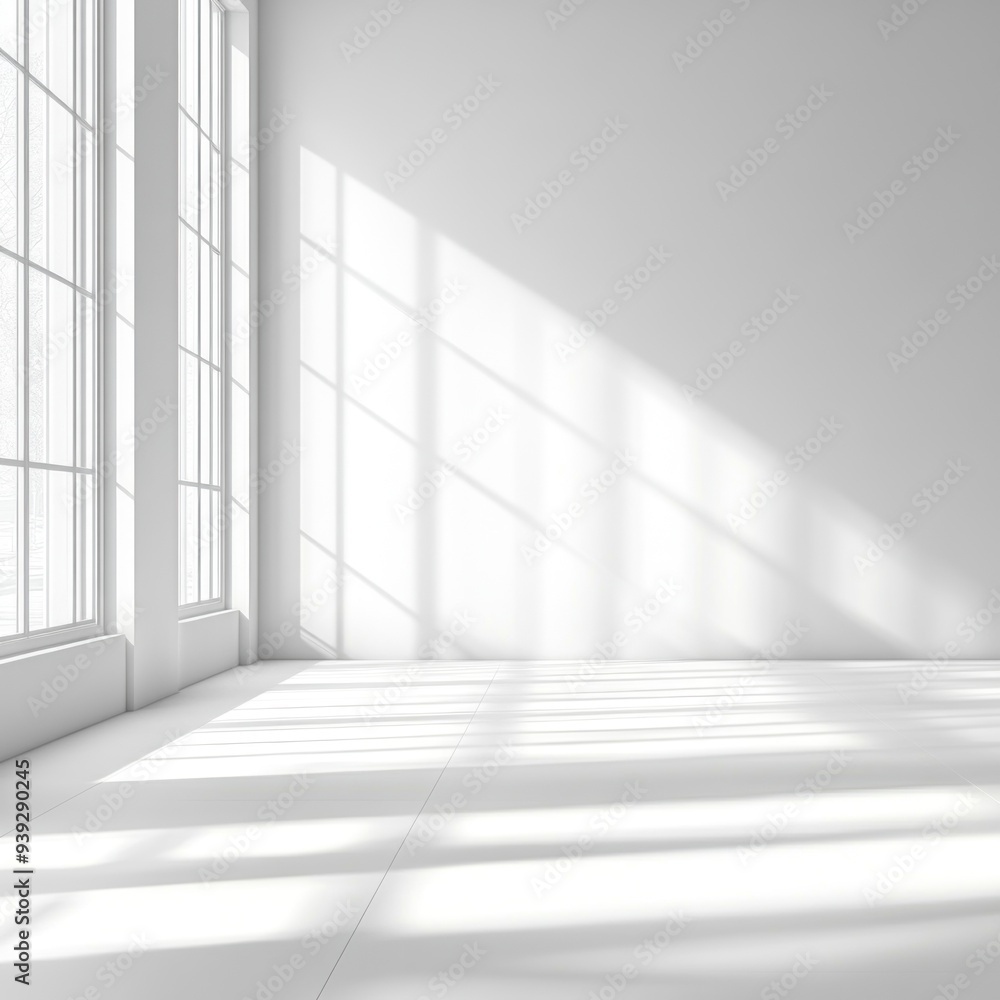 Fototapeta premium White Room with Two Windows and Sunlight Streaming Through
