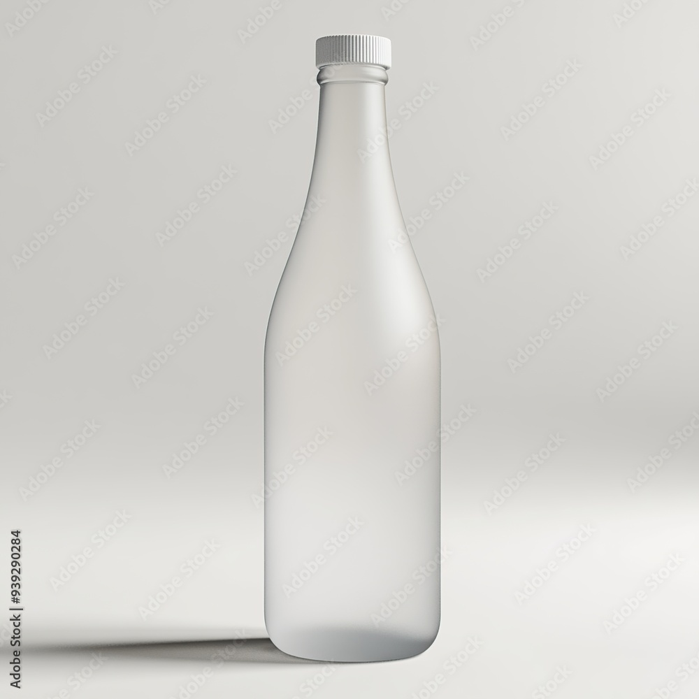Frosted glass bottle with white cap on a white background. Frosted glass bottle with white cap on a white background.