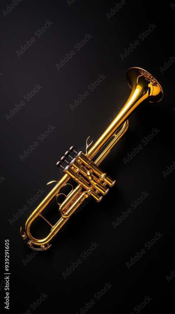 Golden Trumpet Against Black Background with Shiny Reflections Golden Trumpet Against Black Background with Shiny Reflections
