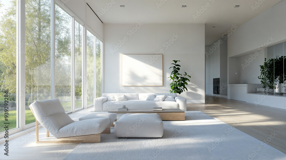 Fototapeta premium Bright Modern Living Room with Natural Light/自然光に包まれた白基調のモダンリビング
