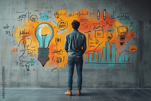 Basic drawing of an entrepreneur presenting a product idea, [Innovation], [Pitching Strategy], No logo, No Trademark, No text, minimal concept with copy space for stock photo