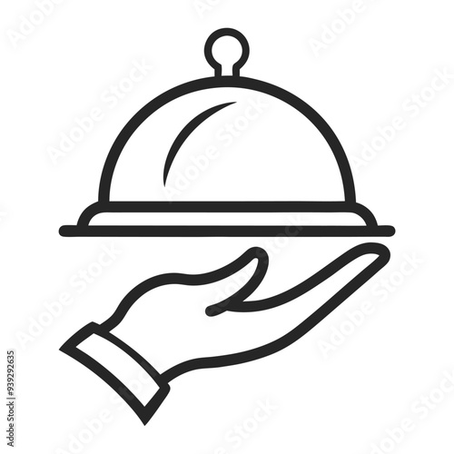 Simple vector logo of a hand holding an open platter with food, featuring smoke rising above, set against a white background