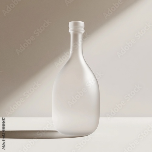 Frosted Glass Bottle on White Background.