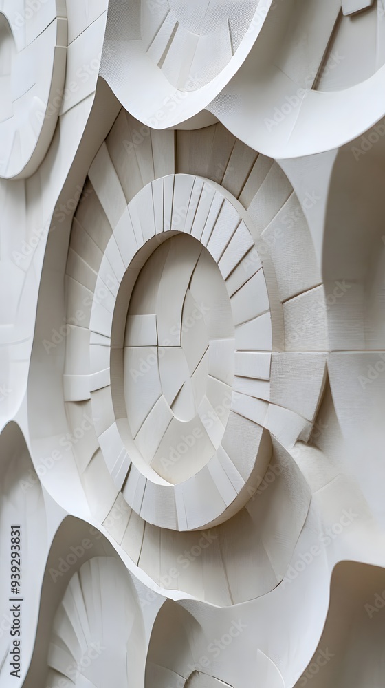 Fototapeta premium 79. Modern 3D wall art with layered geometric patterns and a textured circle ceramic backdrop