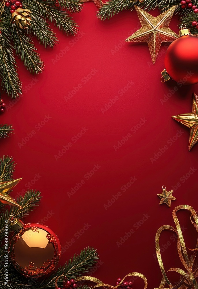 Vertical wallpaper for christmas season celebration background. Christmas decoration frame with golden ribbon and stars Vertical wallpaper for christmas season celebration background. Christmas decoration frame with golden ribbon and stars
