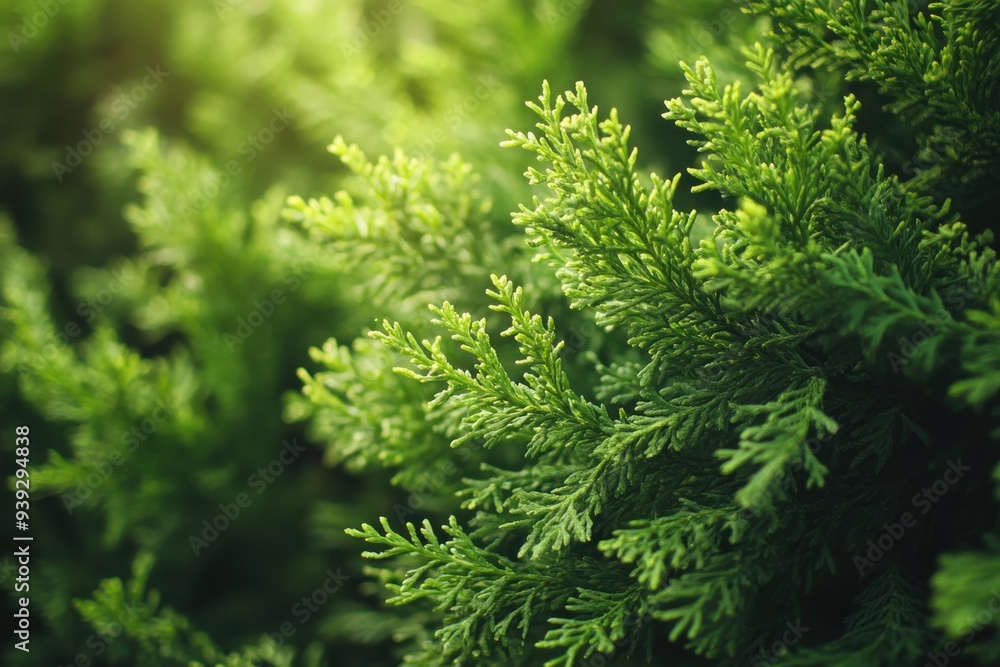 Lush thuja leaves and twigs form a retro-inspired natural setting ideal for serving as a blank space for text or images Lush thuja leaves and twigs form a retro-inspired natural setting ideal for serving as a blank space for text or images