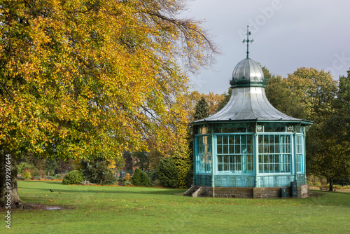 The bandstand at Weston Park, Sheffield with the trees in autumn colours