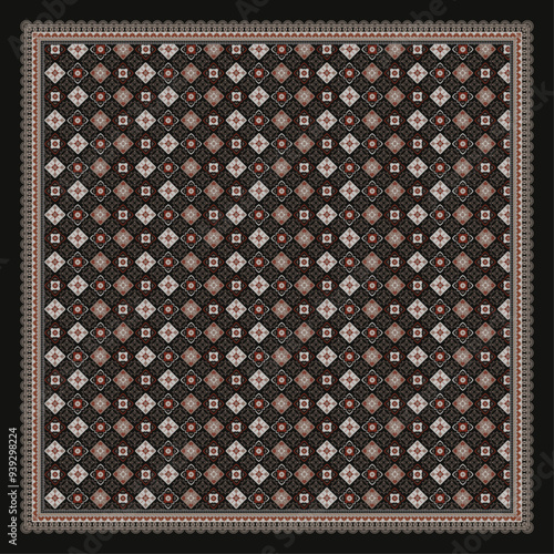 Ethnic geometry scarf  hijab, pattern design on black color. Hijab motif style