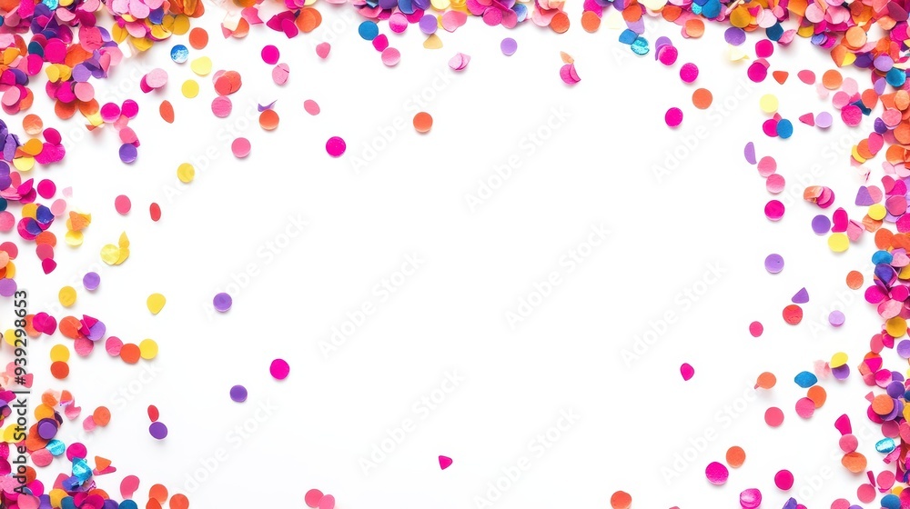 A vibrant arrangement of colorful confetti on a white background, perfect for celebrations. A vibrant arrangement of colorful confetti on a white background, perfect for celebrations.