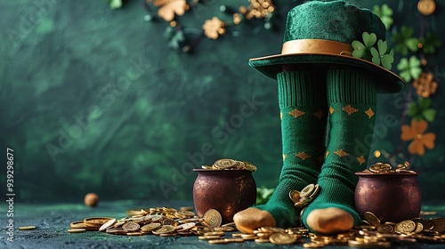 St. Patrick's Day Celebration with Leprechaun Socks and Gold Coins photo