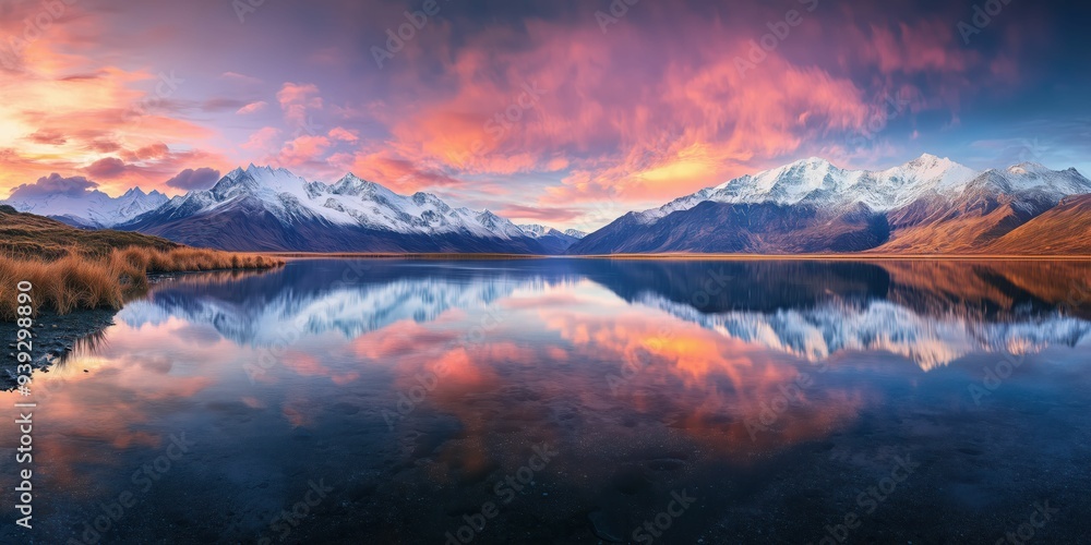 Stunning Sunset Reflection in Mountain Lake Stunning Sunset Reflection in Mountain Lake