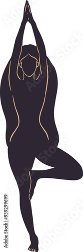 Vector illustration of an esoteric, yoga pose Vrikshasana - Tree pose