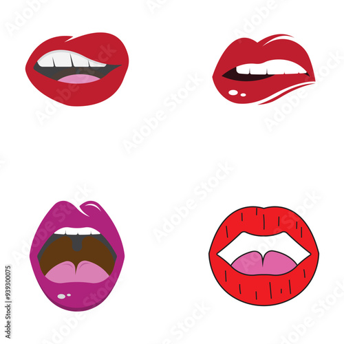 Vector illustration of sexy woman lips with different emotions.