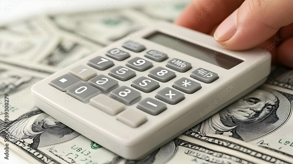 3d Flat icon as Hand with Holographic Calculator and Dollar Bills concept as A photo depicting a hand holding a holographic calculator and dollar bills. The elements are vivid against a neutral backgr 3d Flat icon as Hand with Holographic Calculator and Dollar Bills concept as A photo depicting a hand holding a holographic calculator and dollar bills. The elements are vivid against a neutral backgr