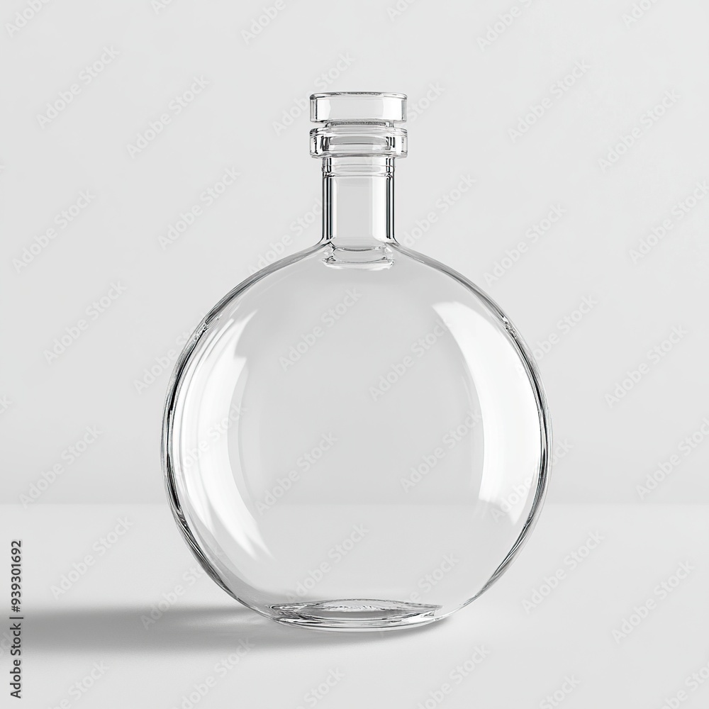 Empty glass bottle with round body and a two-piece cap on a white background. Empty glass bottle with round body and a two-piece cap on a white background.