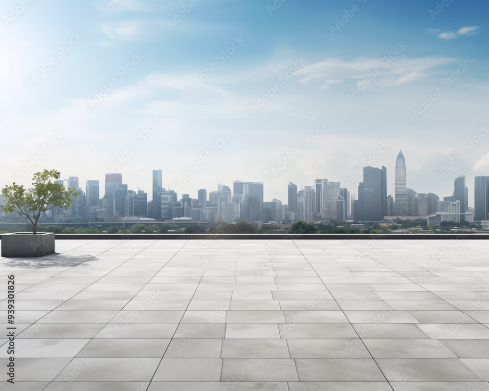 Modern cityscape with skyline and perspective floor Modern cityscape with skyline and perspective floor