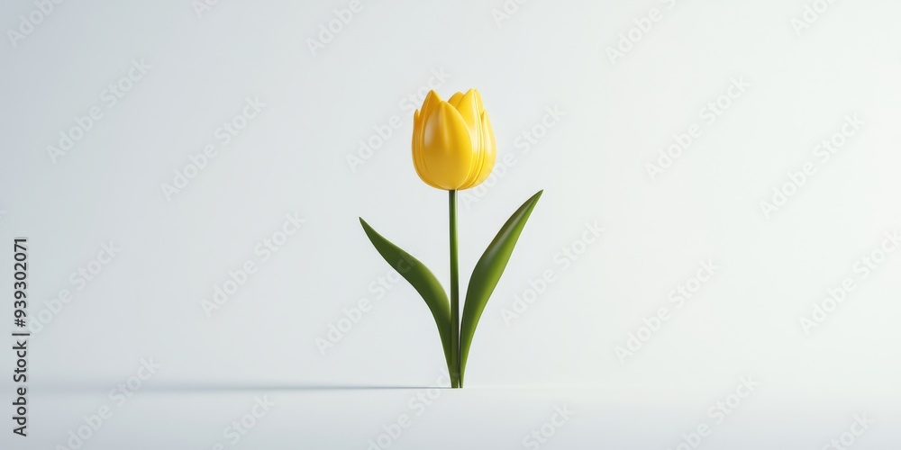 A 3D single icon of a vibrant yellow tulip with a smooth glossy finish representing springtime and renewal. The icon is isolated on a white background with a minimal design approach A 3D single icon of a vibrant yellow tulip with a smooth glossy finish representing springtime and renewal. The icon is isolated on a white background with a minimal design approach