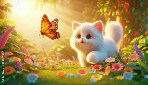 cat and flowers